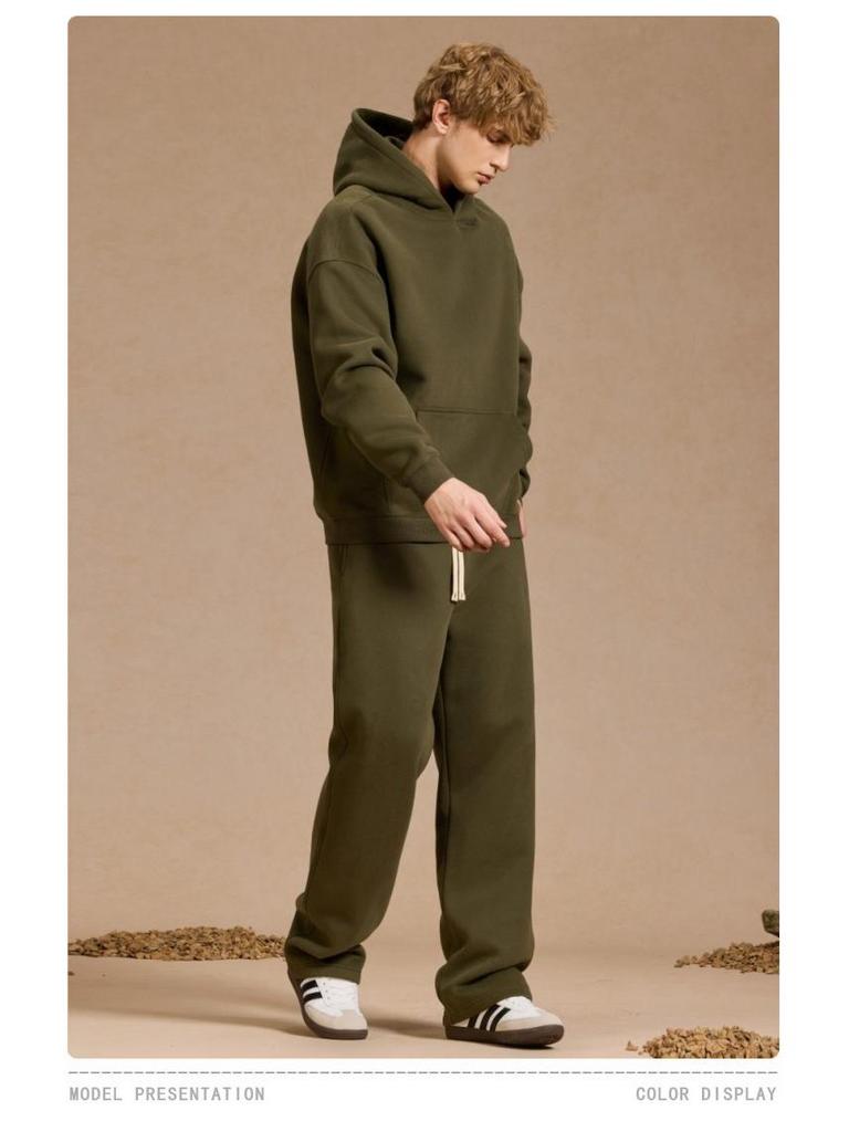 2025 A/W Men's Oversized Hoodie & Sweatpants Set: Trendy Loose Plus Velvet, Thickened and Comfortable