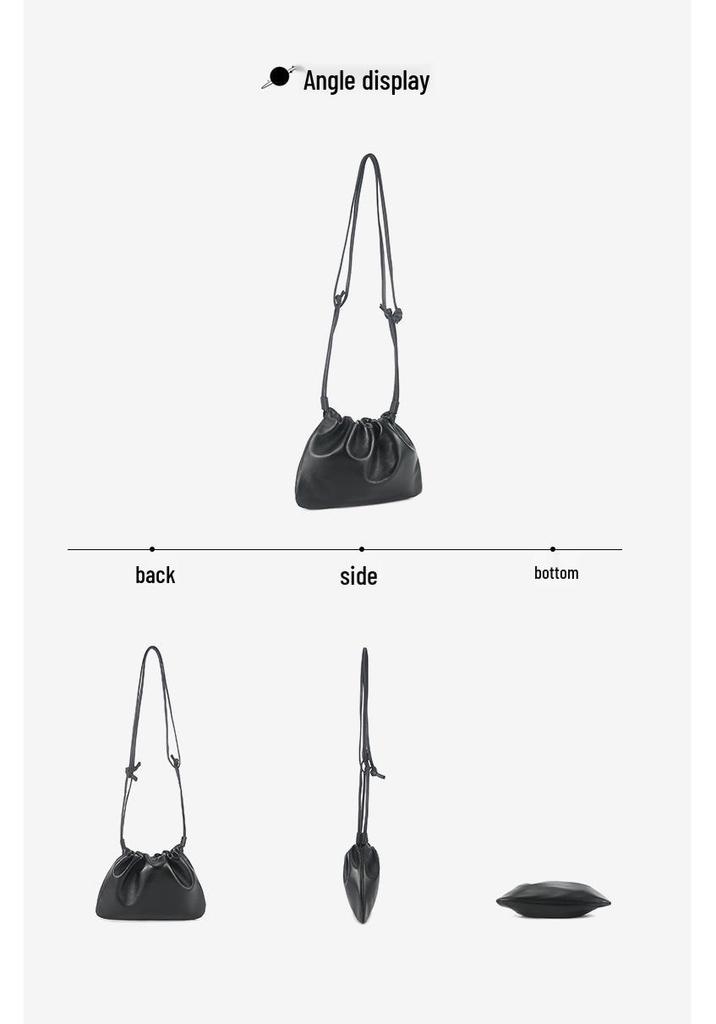 Women's 2026 New Korean Style Lambskin Cloud Bag: Fashionable Pleated Design, Versatile Drawstring, Single Shoulder, Crossbody Bag.