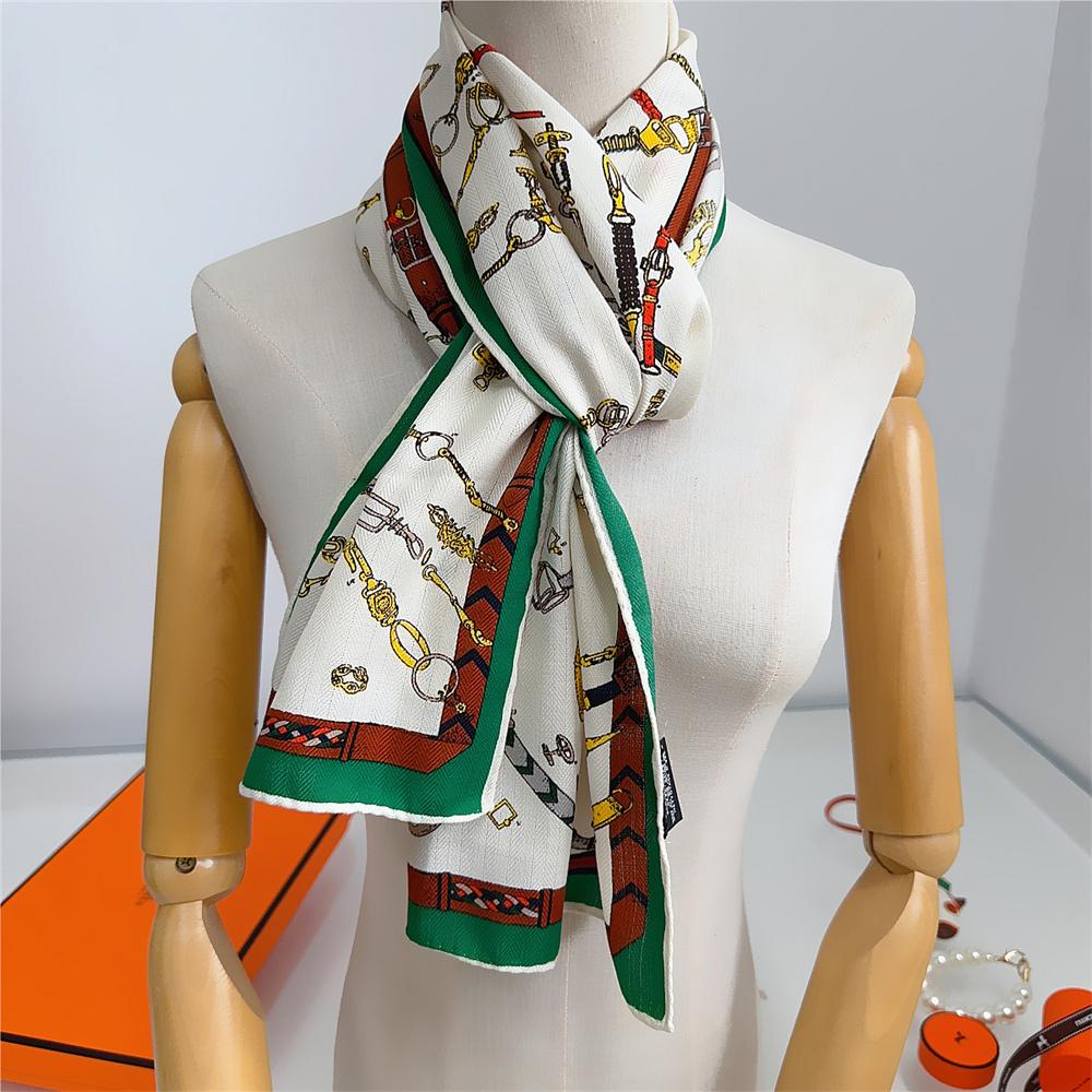 160X33Cm Winter Silk Cashmere Scarf Women Chain Printed Manual Hand Rolled Shawl Warm Long Scarves Wrap Pashmina Bandana