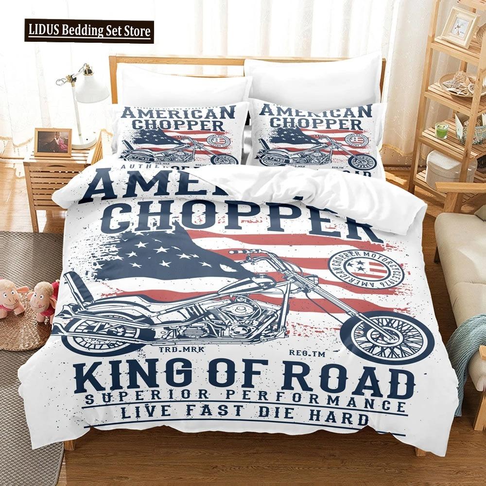 Motorcycle Duvet Cover Set Dirt Bike Extreme Sports Theme For Boy Girl Motocross Racer Polyester Bedding Set King Queen Size