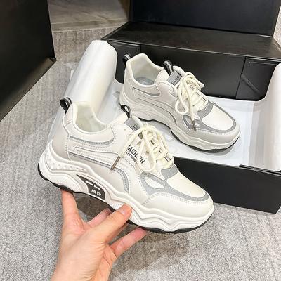 Autumn New PU Round Toe Lace-up Running Shoes Fashion All-match Trend Casual Sports