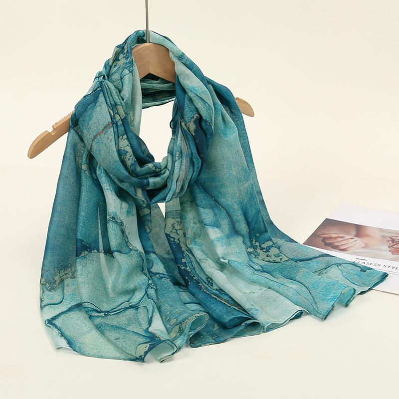 Ete Boheme En Mousseline De Soie Hijab Leopard Aquarelle Imprime Echarpe Islamique Ultra Leger Respirant