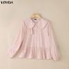 VONDA Women Casual Doll Collar Loose Long Sleeve Buttons Ruffled Blouse