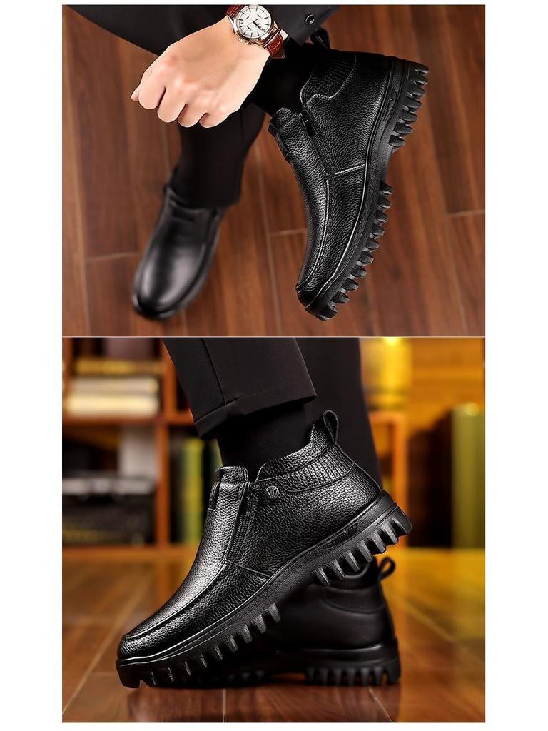 Men's Winter Plush Fleece High-Top Leather Shoes