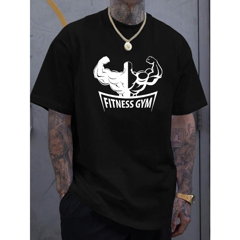 European Size Men's New Fashion Gym Design Print Casual Short Sleeve Summer Cool, Stylish Versatile, Comfortable Summer Men's Casual Short Sleeve