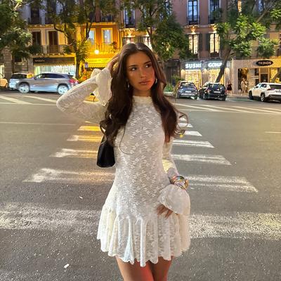 Women's Fall/Winter Hot New Arrival Lace Sheer Long Sleeve Dress - Stylish, Elegant & Sexy Glam Style