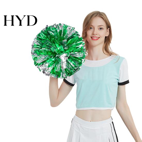 Cheerleader Spirit Pom Poms Cheerleading with Handle Squad Spirited Pompoms Metallic Foil Stylish Cheer Hand Flowers for Team Sports Dance Cheering