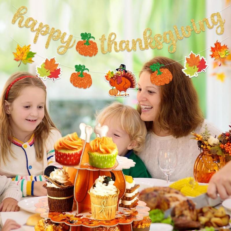 Thanksgiving Party Decorations Set With Maple Leaf Banner Flags Paper Hanging Garlands Home Office Event Backdrop