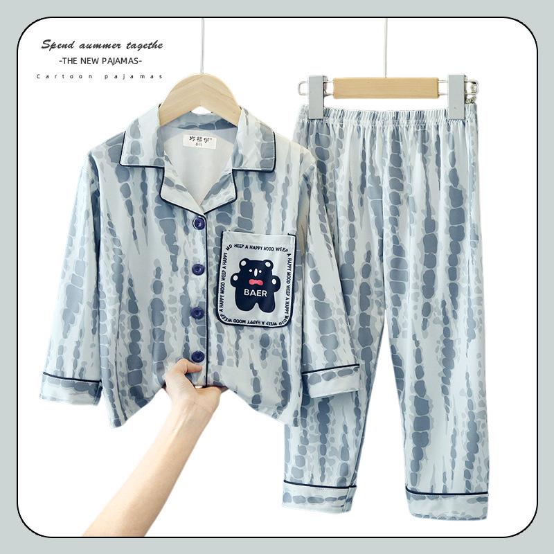 Children's Spring/Autumn Cartoon Print Pajamas, Long-Sleeve Cardigan Style for Boys and Girls