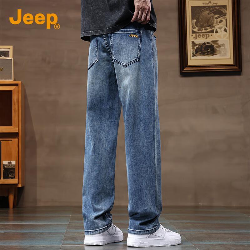 JEEP Men's American Retro Washed Straight-Leg Loose Jeans