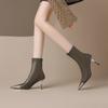 Krazing Pot Microfiber Basic Design Winter Pointed Toe Metal Thin High Heels Modern Boots Women Ankle Boots