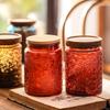 Vintage Rotes Floralglas Versiegelter Behälter Hausküche Getreide Innenraumbehälter Holzdeckel Glasflasche Multifunktionaler Aufbewahrungsbehälter