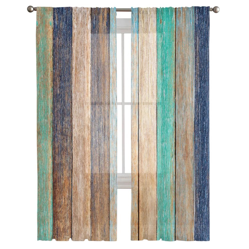 Vintage Holz Textur Moderne Vorhänge für Wohnzimmer Transparente Tüll Vorhänge Fenster Sheer Für Die Schlafzimmer Zubehör Dekor
