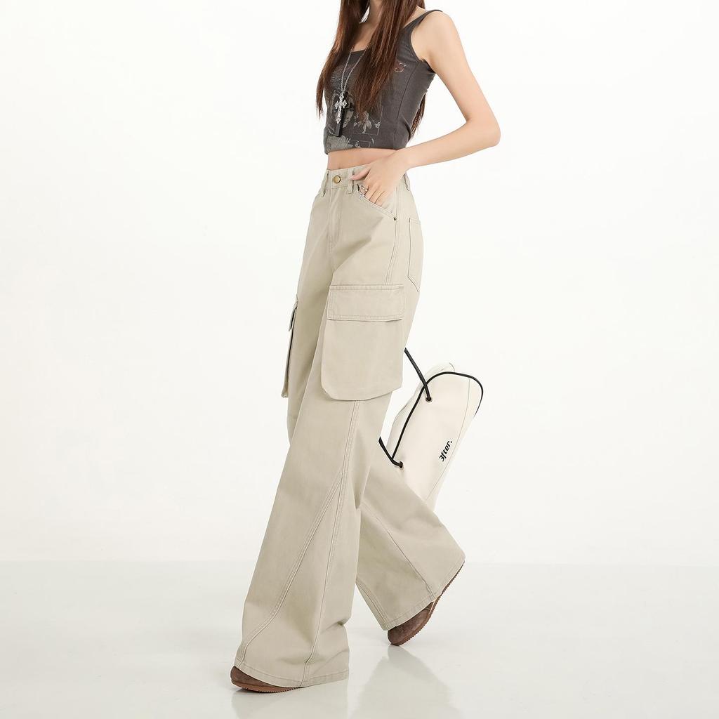 Women's Trendy Cotton Micro-Flare Casual Jeans with Patch Pockets and Deconstructed Design