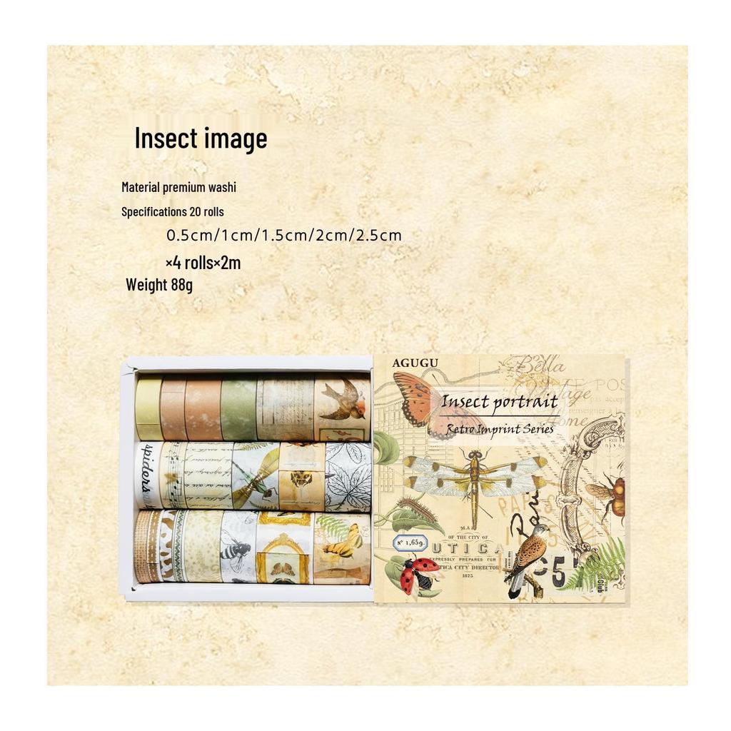 סט סרטי ושי 'ג'י לו' וינטג' עם הדפסים - 20 גלילים ליומנים, אלבומים, יומנים וקישוטים ל-DIY