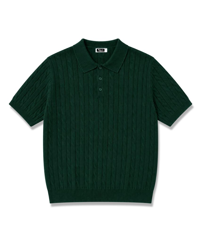 ORIGINALDAY Cotton Cable Short Sleeve Collared Knit Green