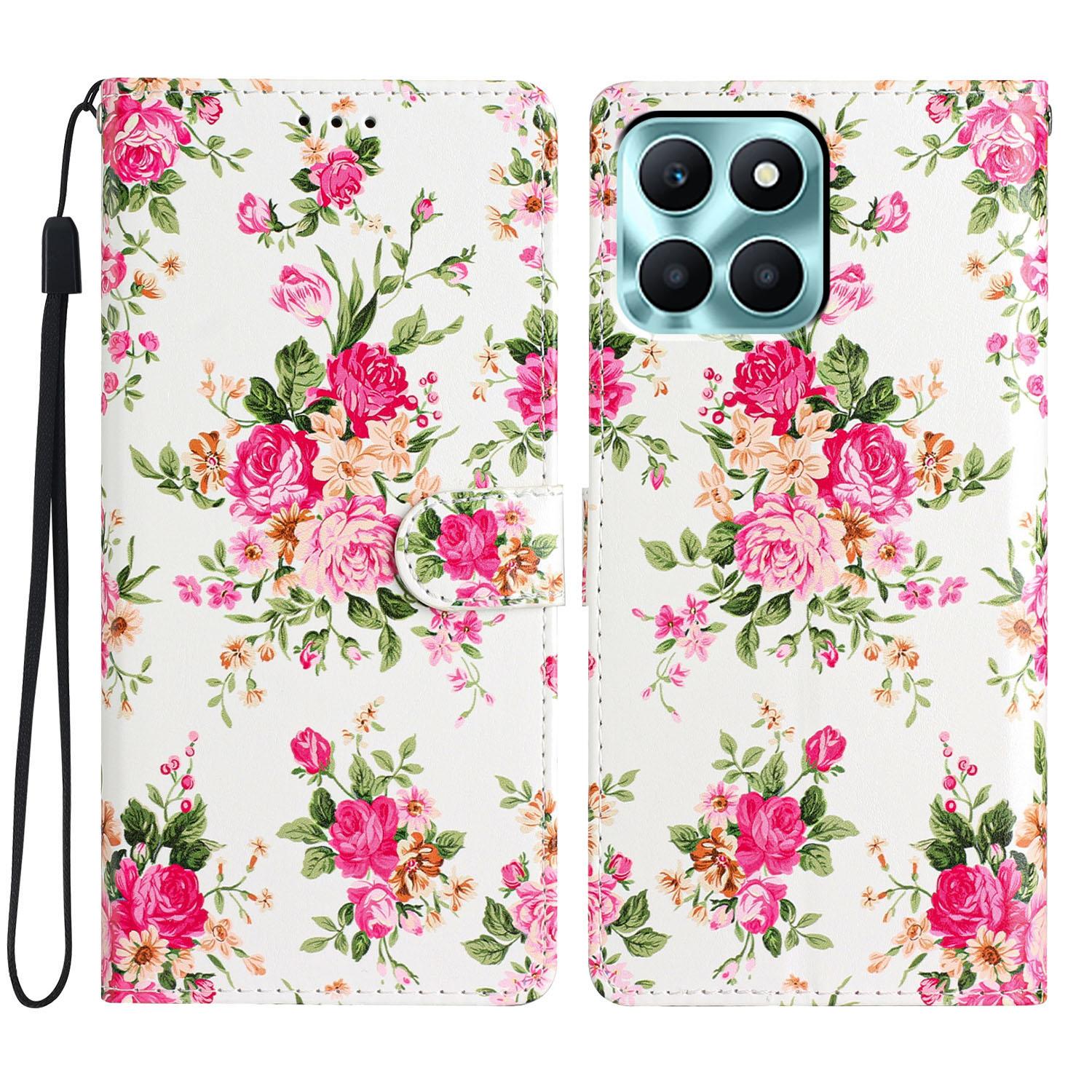 

For Honor X6c 4G Wallet Case PU Leather Pattern Printing Stand Phone Cover with Strap