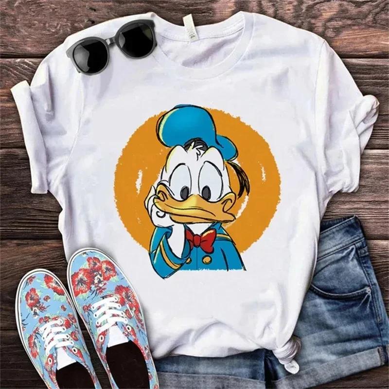 

Модная летняя футболка с коротким рукавом, футболка с принтом Микки и Дональда Дака, Кавайная, Унисекс, Свободная футболка, Топы с Минни Маус S
