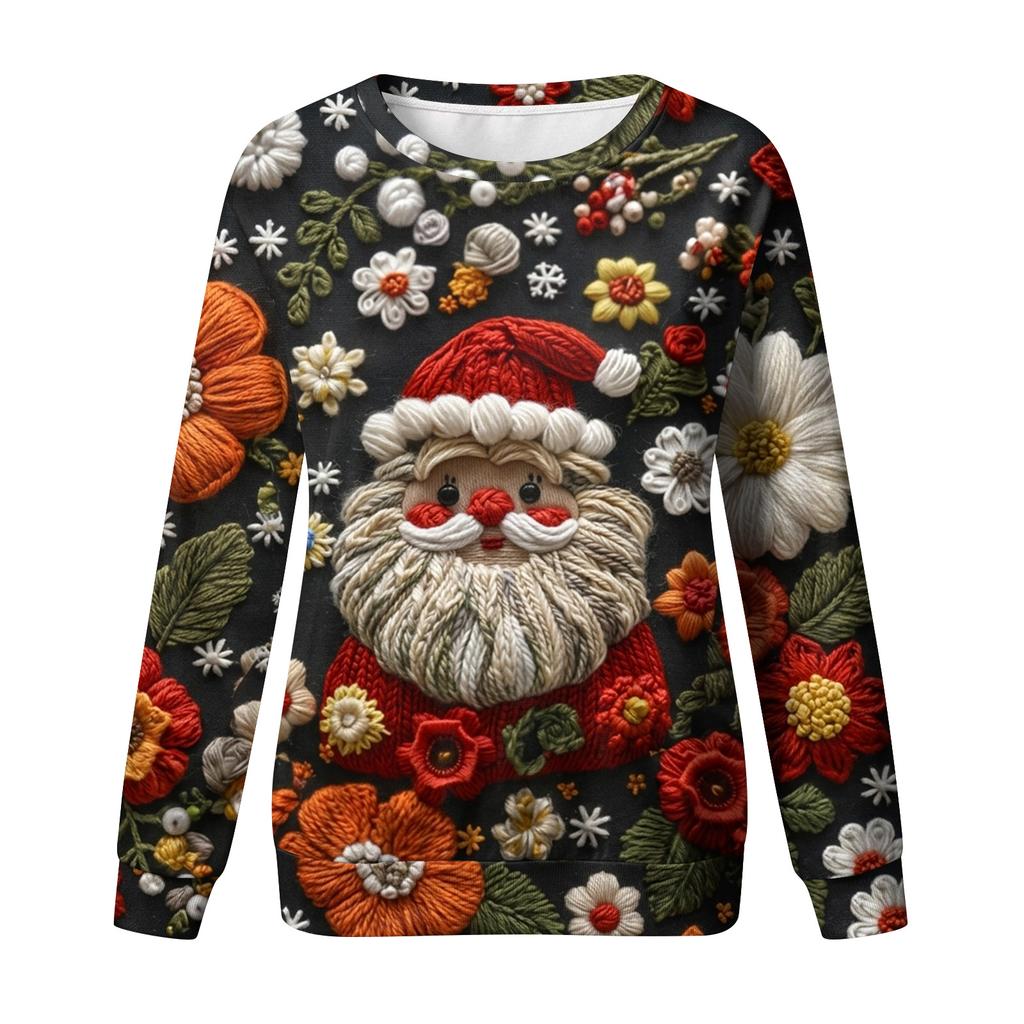 Women's Casual Long Sleeve Christmas Print Neck Top