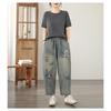 DIMANAF 2026 Summer New Plus Size Women Jeans Print Elastic Waist Long Pants Loose Casual Denim Cotton Trousers Pants