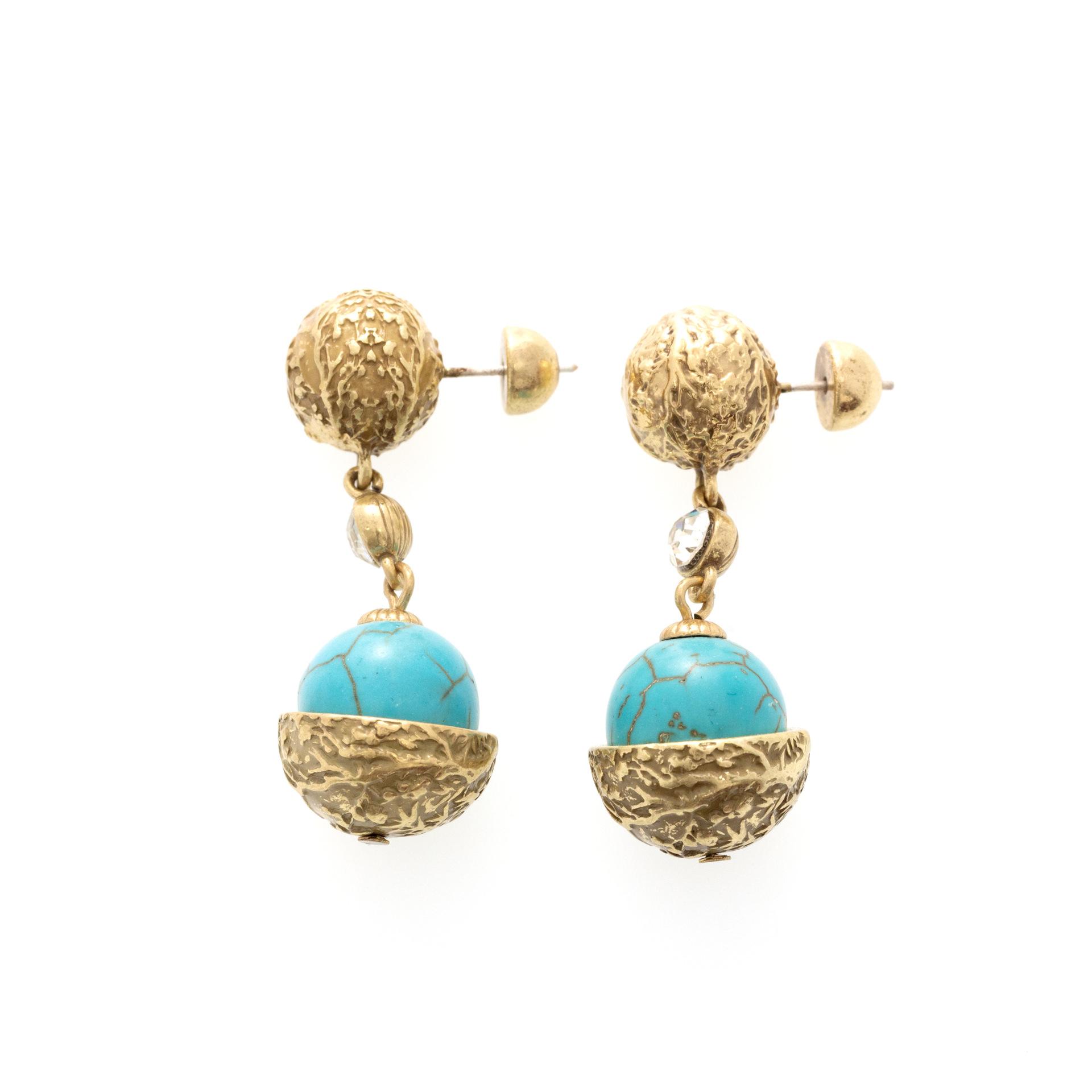 Средневековые Винтажные Ретро Модные Легкая Роскошь Элегантный Стиль Циндао Фабрика Античные Бирюзовые Полусферические Серьги