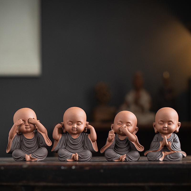 Ceramics Little monk Figurine small statue Creative home room office decorations Chinese specialty ornaments