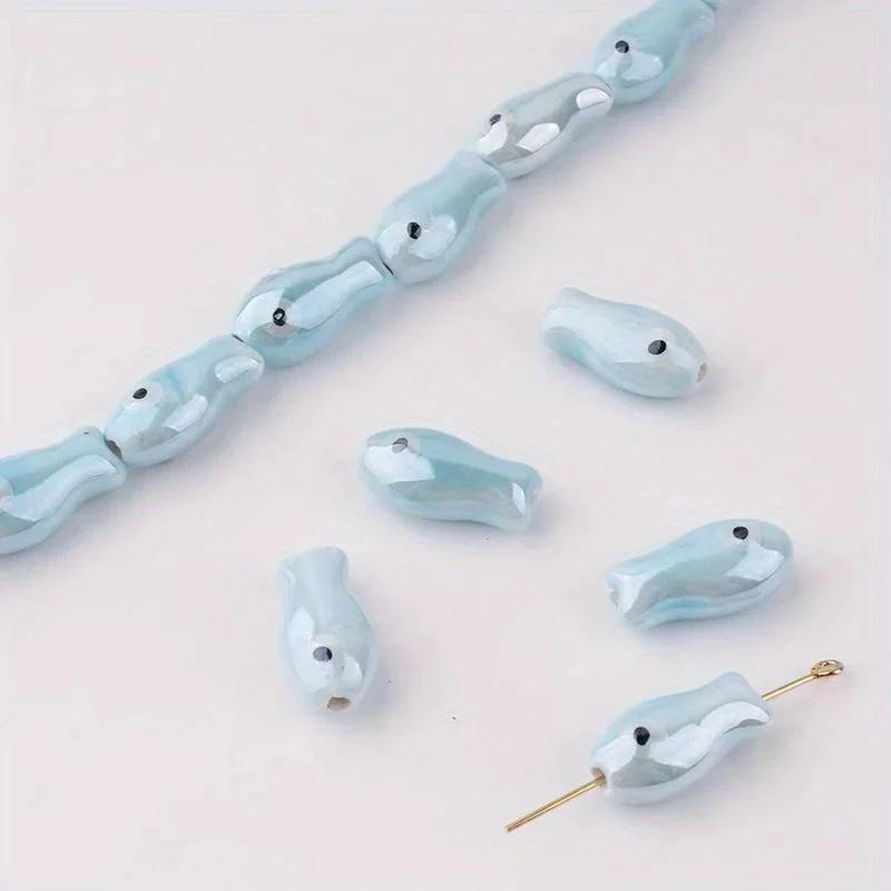 10Pcs 20mm*10mm Retro Small Fish Beads Charms Ceramic Spacer Loose Beads for Jewelry Making DIY Bracelet Accessories.