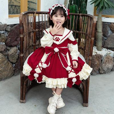 Mädchen Lolita Süßes Kleid mit Warmem Fleecefutter - Frühling & Herbst Formelles Prinzessinnenkleid für Kleine bis Mittlere Grundschulkinder