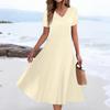 Women's Summer Casual Fashion Print Pocket Short Sleeve V-Neck Swing Dress