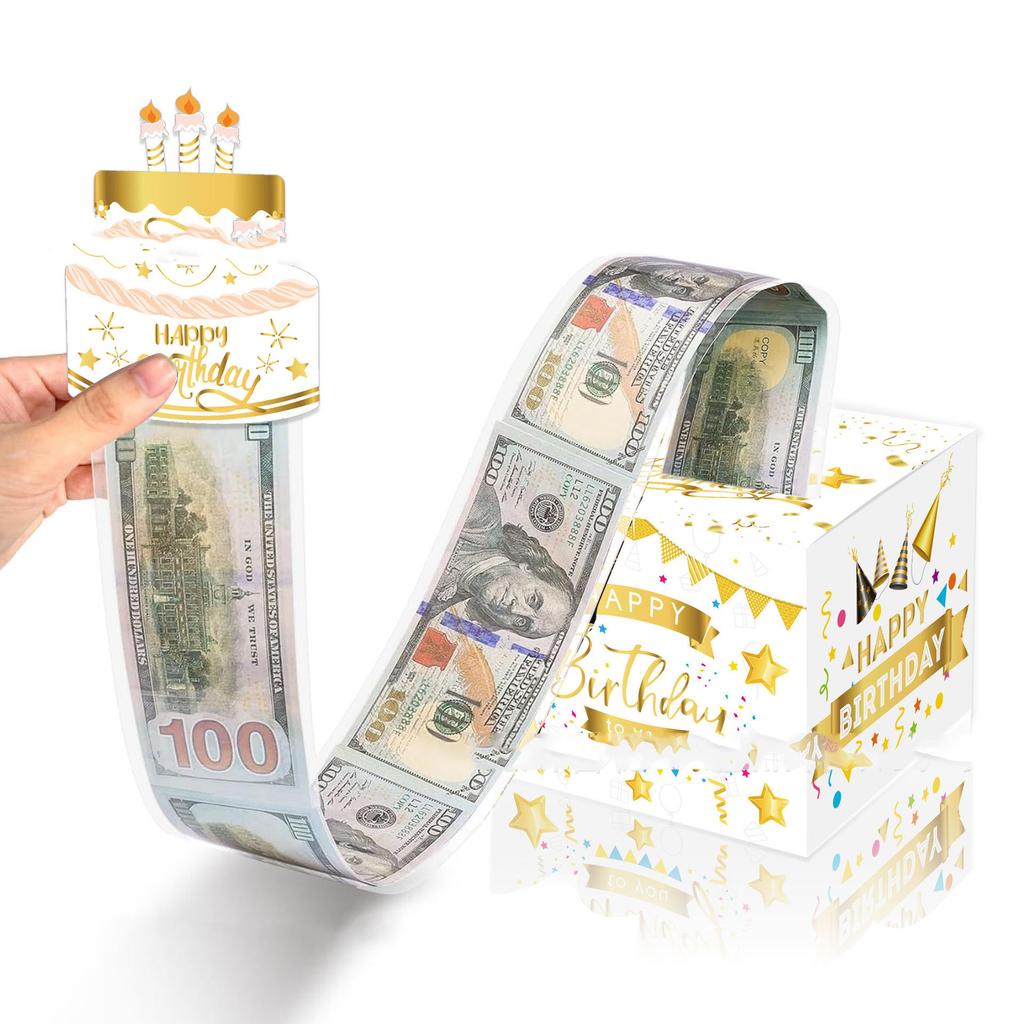 1pcs Birthday Cash Gift Box with Cake Card Funny Pumping Money Box Creative Birthday Gifts for Men Women