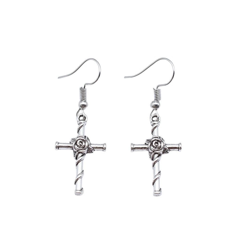 Cross Dangle Earrings Minimalist Gothic Christian Symbol Drop Earrings Girl Jewelry