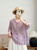 1116 Summer New Women's Round Neck Japanese Ramie Shirt Loose Shirt Top Cardigan Literary Style Ins