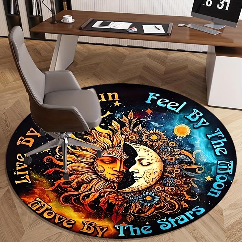 Sun & Moon Flannel Print Round Rug - Artistic Celestial Decor for Living Room & Bedroom, Soft Durable Carpet