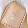 Fashion Trendy Geometric Pendant Necklace Titanium Steel Real Gold Plated Micro Inlaid Zircon Sweater Choker for Women Gift