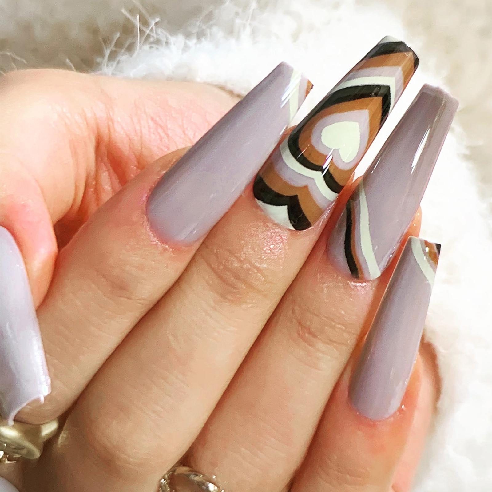 

Coffee Color-blocking Wave Series Peach Heart False Nail Art Patch Fake Nail Wear Nail Art Product Removable