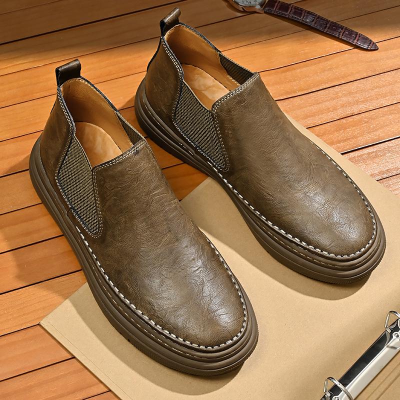 FashionVintage Style Male Chelsea Boots Fashion Brand Mens Leisure Walk Footwear Comfortable Casual Leather Ankle Boots Basic Sneakers