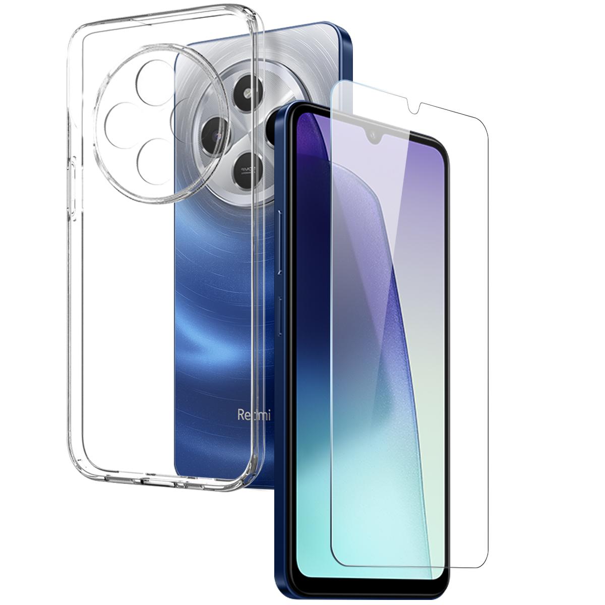 

NORTHJO For Xiaomi Poco C75 4G/Redmi 14R 5G/14C 4G Clear Case Soft TPU Phone Cover with Tempered Glass Screen Protector A