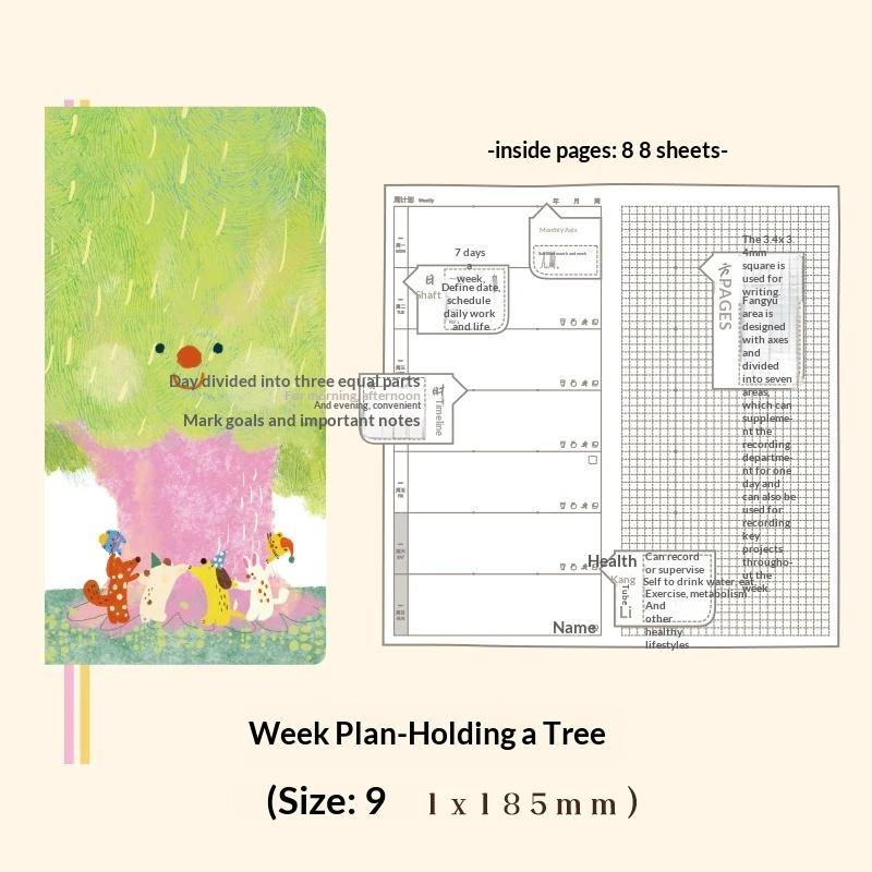 Kinbor Artist Illustrated Weekly Planner Mini Self-Date Organizer Notebook Daily Plan Journal for Work/Travel/Study Kawaii Gifts