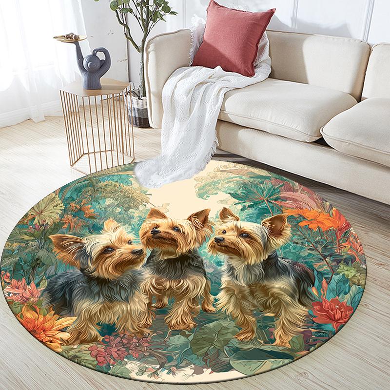 Cute Yorkshire Terrier Pattern Round rug,Carpet Rug for Living Room Bedroom Sofa Playroom Decor,Non-slip Floor Mat,Holiday Gifts and Birthday Gifts