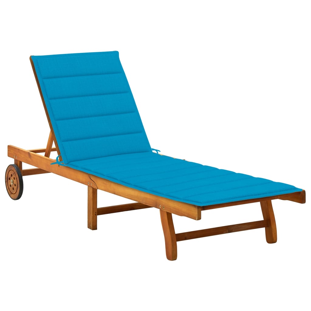Folding Sun Lounger with Cushion Solid Acacia Wood