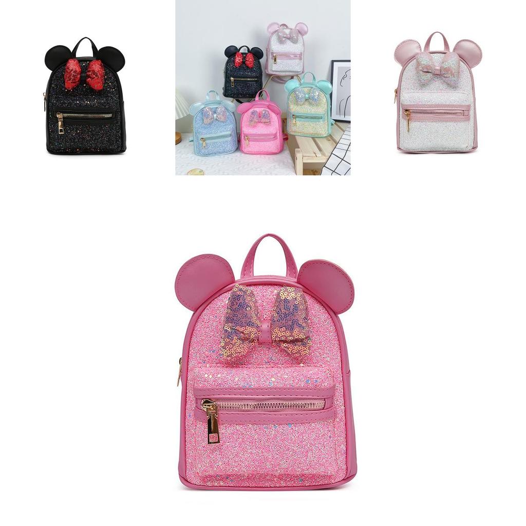 Zaino con Paillettes a Fiocco per Ragazza, Materiale PU Impermeabile per Uso Quotidiano