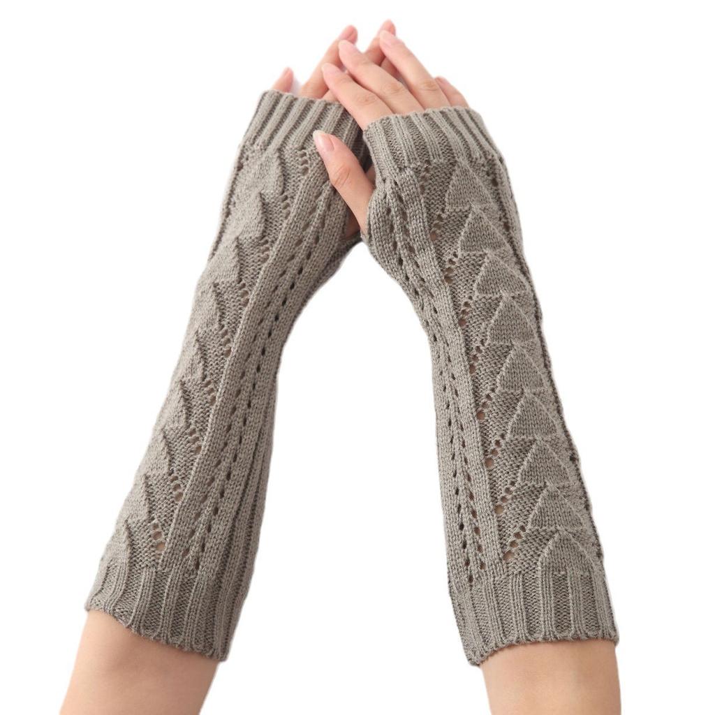 New Triangular Hollowed Out Sleeve Sleeves Half Finger Exposed Pile Wool Gloves  Autumn and Winter Knitted Warm Arm Covers for Men and Women