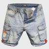 Men's Slim Light Blue Denim Workwear Shorts with Contrast Pockets
