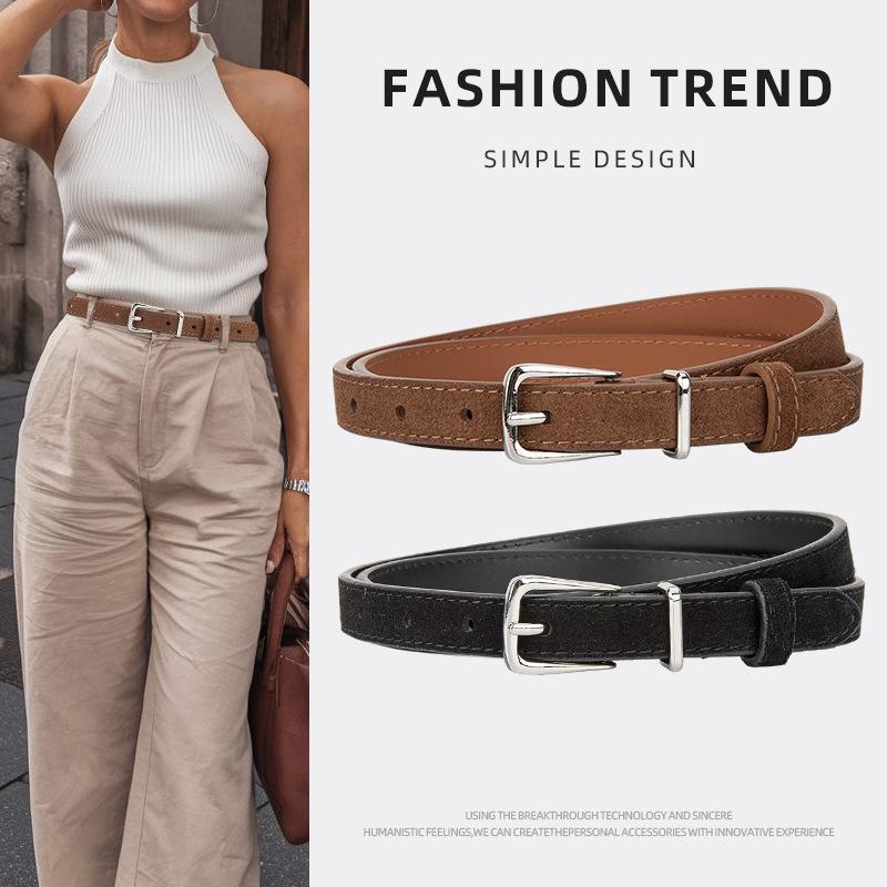 Korean New Style Pin Buckle Frosted Reverse Velvet Women's Genuine Leather Belt Fashionable High-end Versatile Dress Decorative Belt for Women