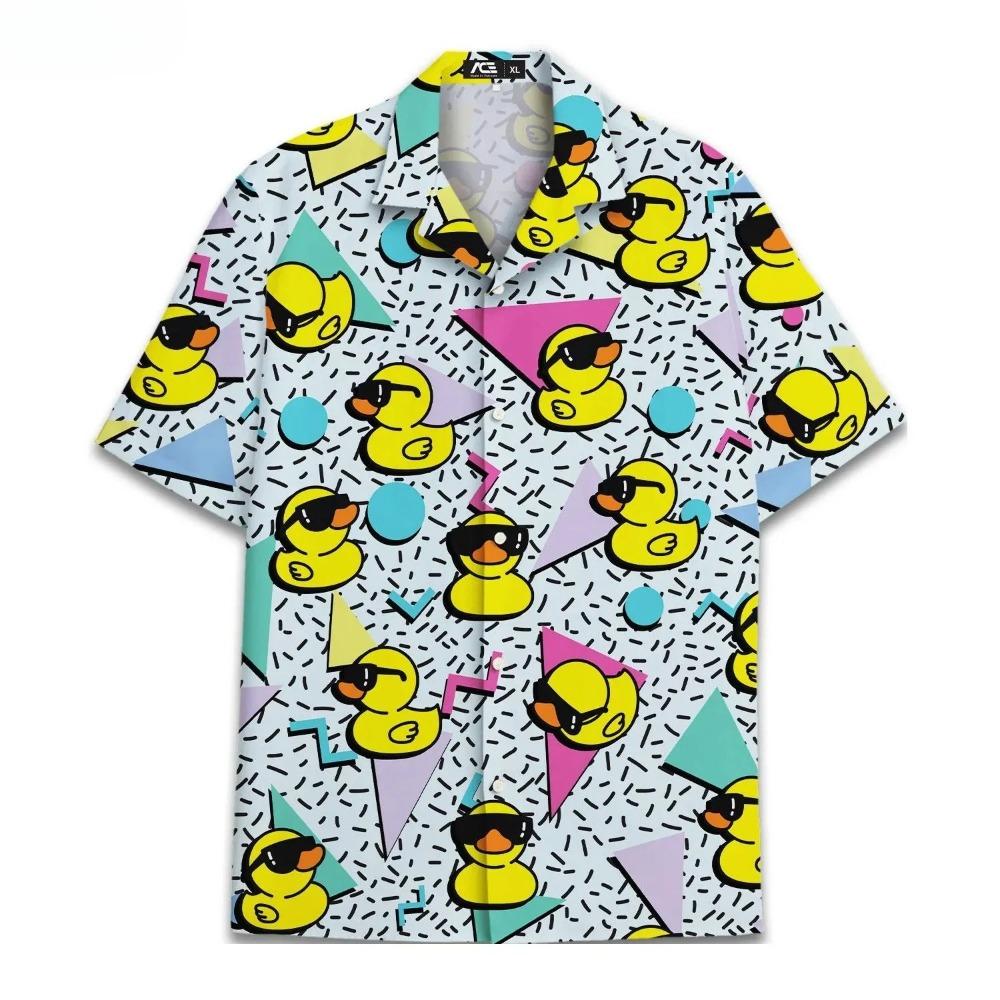 Lustige Neon-Gummiente Hawaiian-Hemd für Herren Galaxie Gelbe Ente Herren Hawaiianisches Lässiges Hemd mit Knöpfen Kurzarm-Hemd Tops