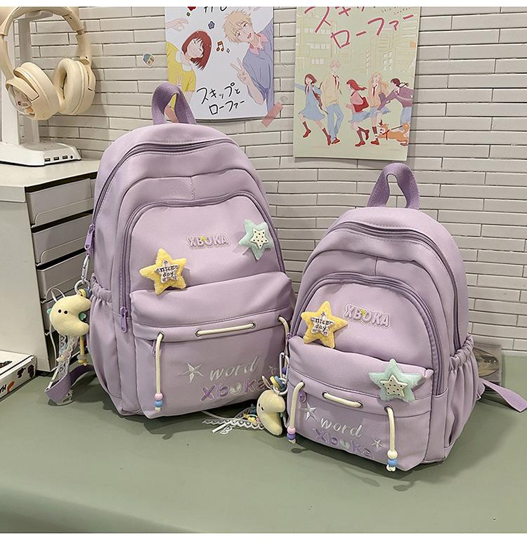 Schoolbag High Value Solid Color Backpack Large Capacity College Style Schoolbag Female Junior High School Students Cute Letter Embroidered Student
