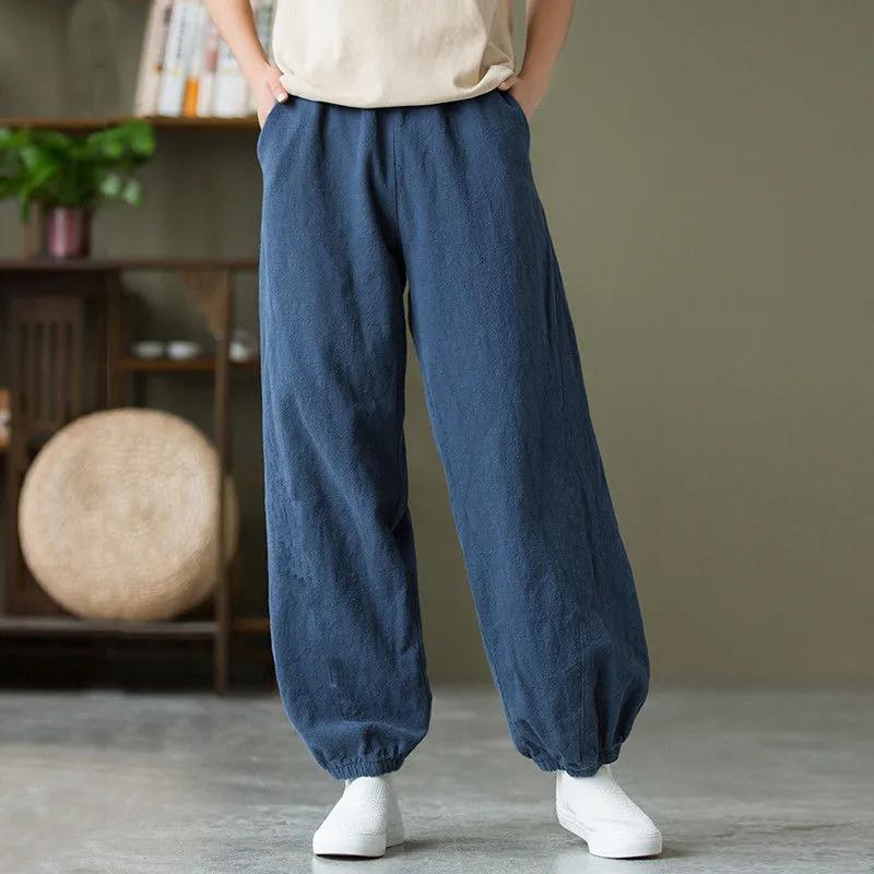 Women's Spring and Summer Artistic Loose Casual Pants, Solid Color Comfortable Mosquito Proof Lantern Pants