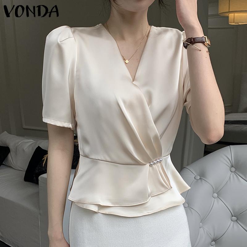 

VONDA Летние атласные женские элегантные повседневные топы с короткими рукавами