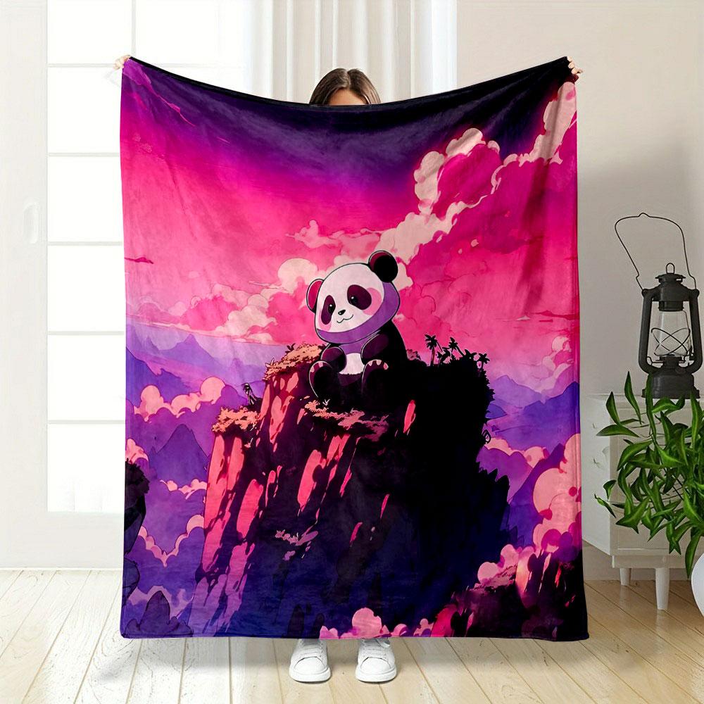 Panda on Mountain at Sunset print blanket soft and cozy perfect for the living room bed sofa or a nap,gift