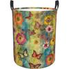 Flowers And Butterflies Laundry Hamper With Handles, Waterproof Freestanding Laundry Basket Collapsible Dirty Clothes Hamper Tal